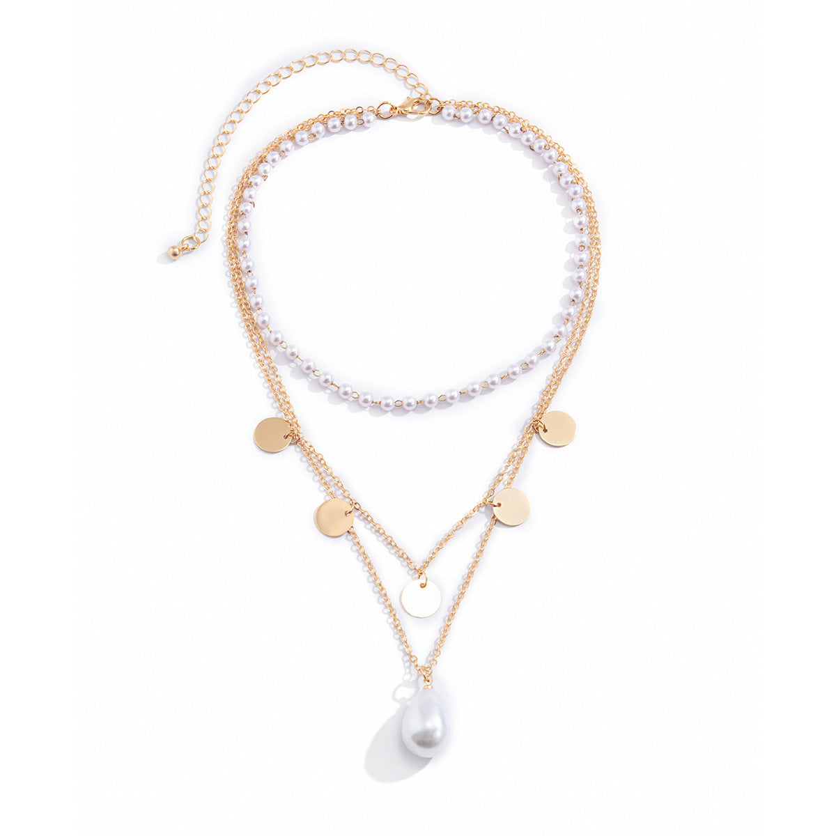 Planderful Vienna Verve Imitation Pearl Necklace Multi Layer Geometric Fringe Water Drop Pendant Elegant Women Jewelry