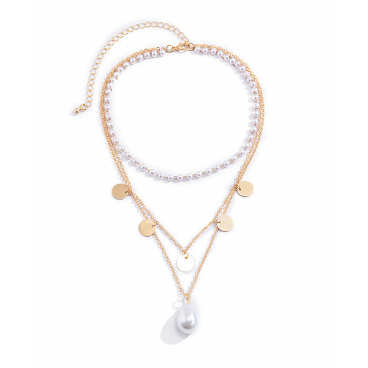 Planderful Vienna Verve Imitation Pearl Necklace Multi Layer Geometric Fringe Water Drop Pendant Elegant Women Jewelry