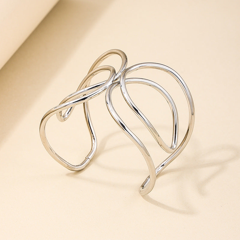 Punk Chic Open Bangle with Ethnic Line Design