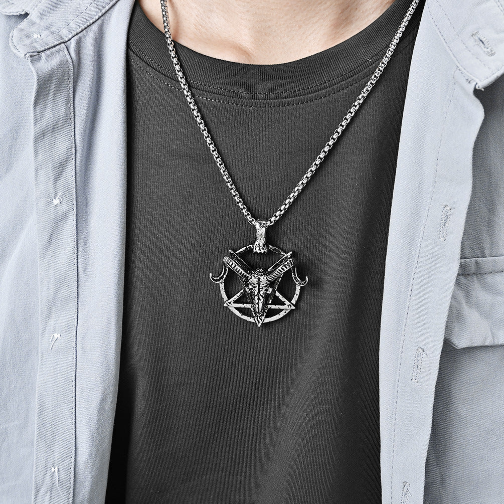 Planderful Pentagram Necklace For Hip Hop Fans Dark Retro Satan Goat Charm Stainless Steel