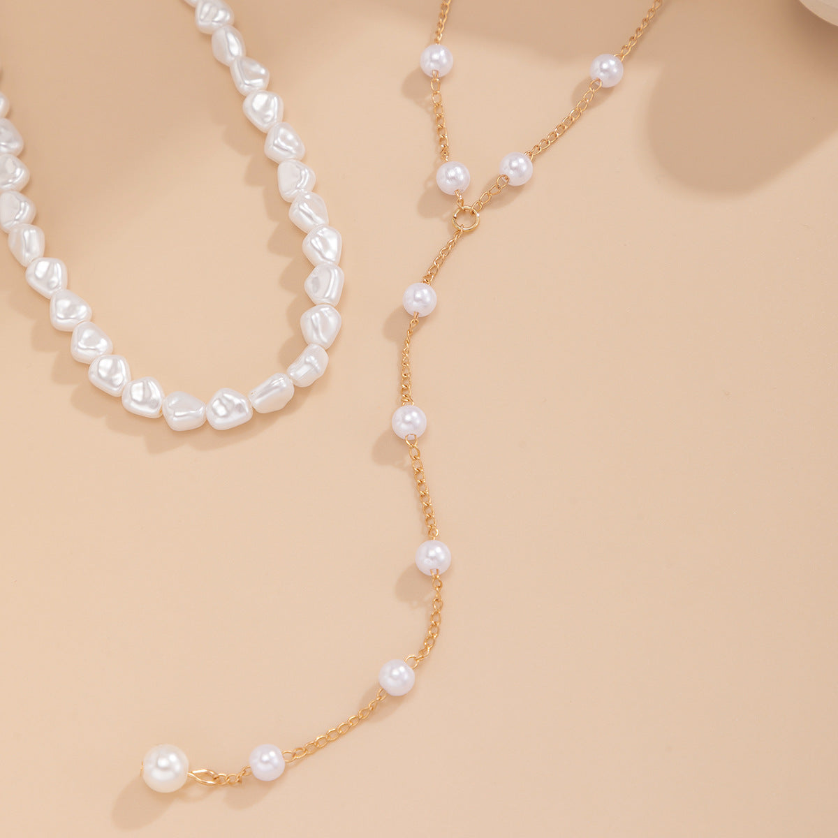 Planderful Vienna Verve Necklace – Elegant Y-Shaped Imitation Pearl Design