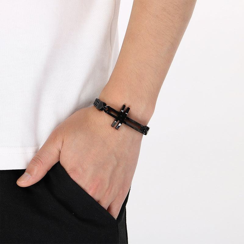Street Shot Stainless Steel Keel Chain Men's Bracelet – Design Hollow Cross