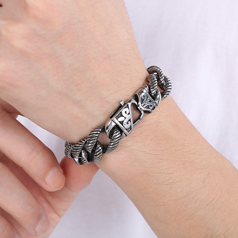 Planderful Mens Bracelet Titanium Steel 18K Engraved Buckle