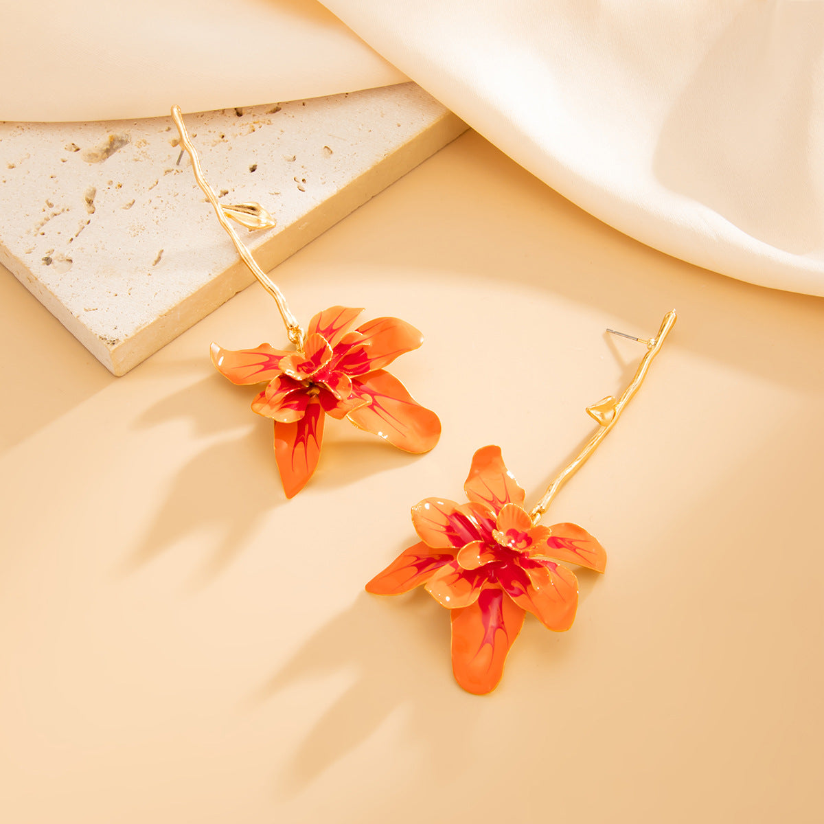 Planderful Vienna Verve Statement Flower Earrings Long Metal Stud Earrings For Fashion Forward Women