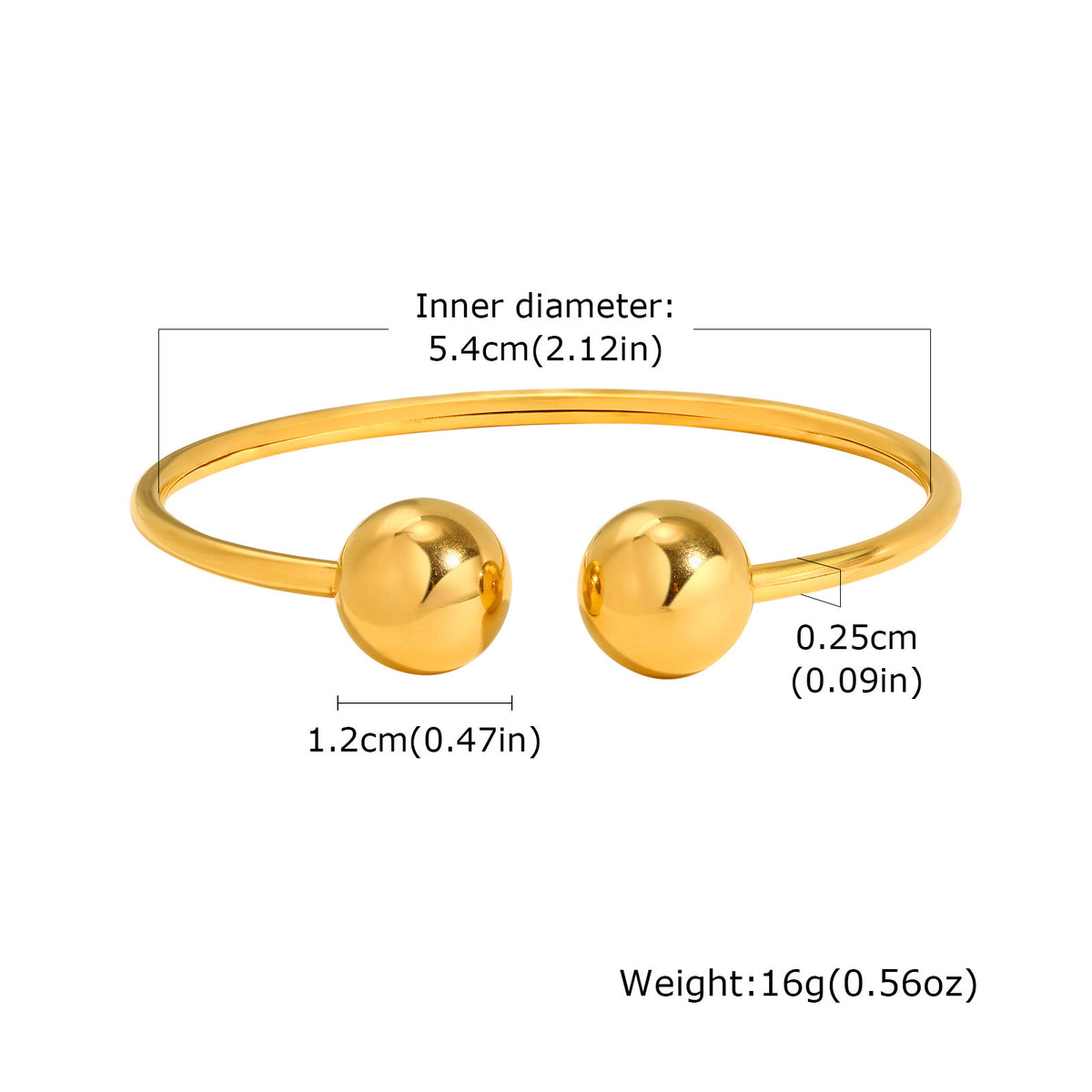 Stainless Steel Ball Open Bracelet Gold Ladies