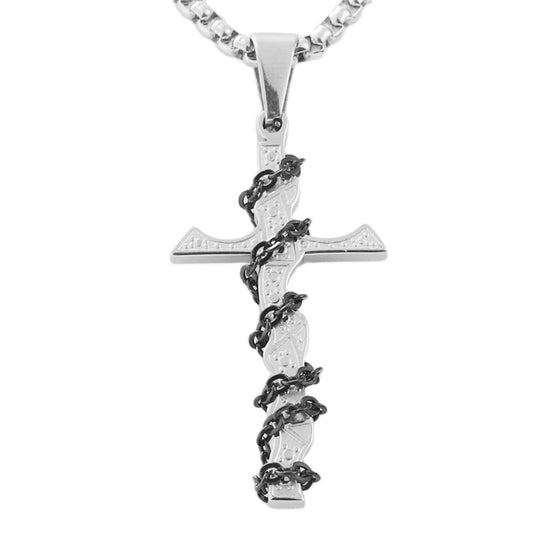 Personalized Retro Men's Titanium Steel Cross Pendant Necklace - Trendy Stainless Steel Design