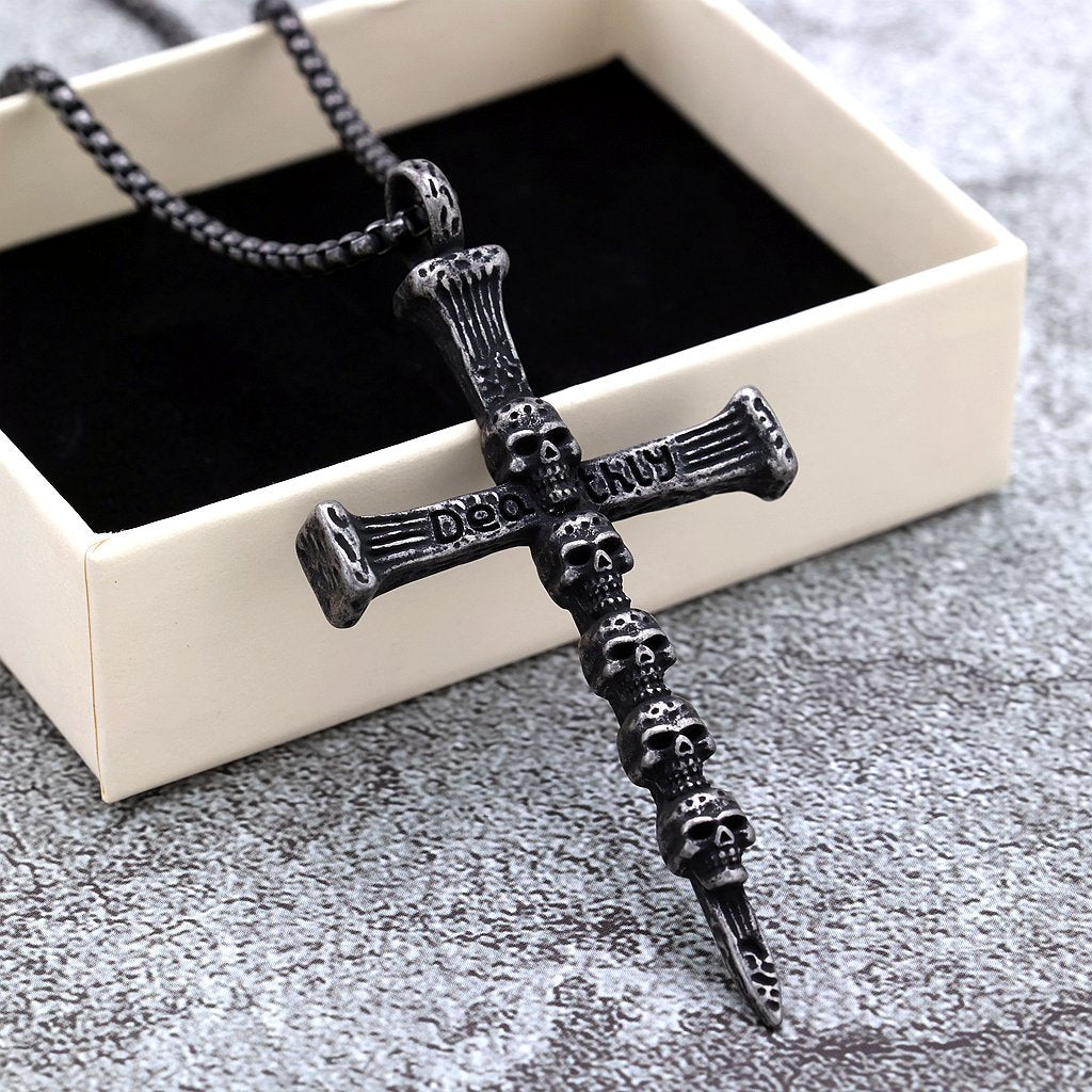 Punk Skull Cross Stainless Steel Men's Pendant Necklace