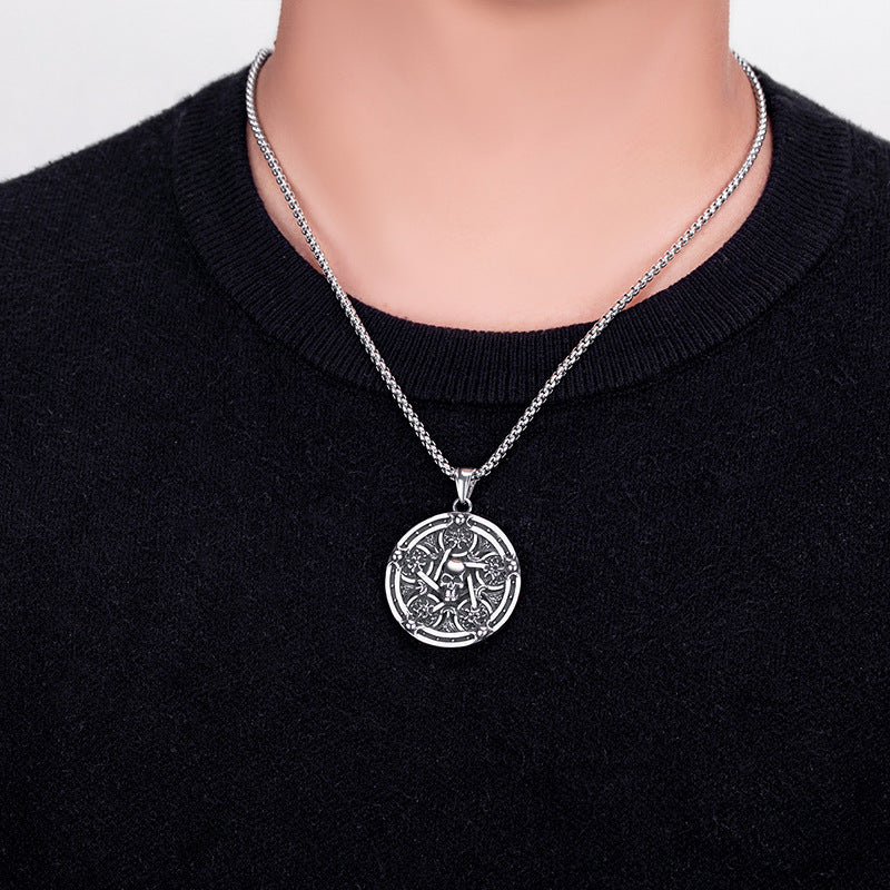 Steel Necklace – Vintage Skull Pendant For Men