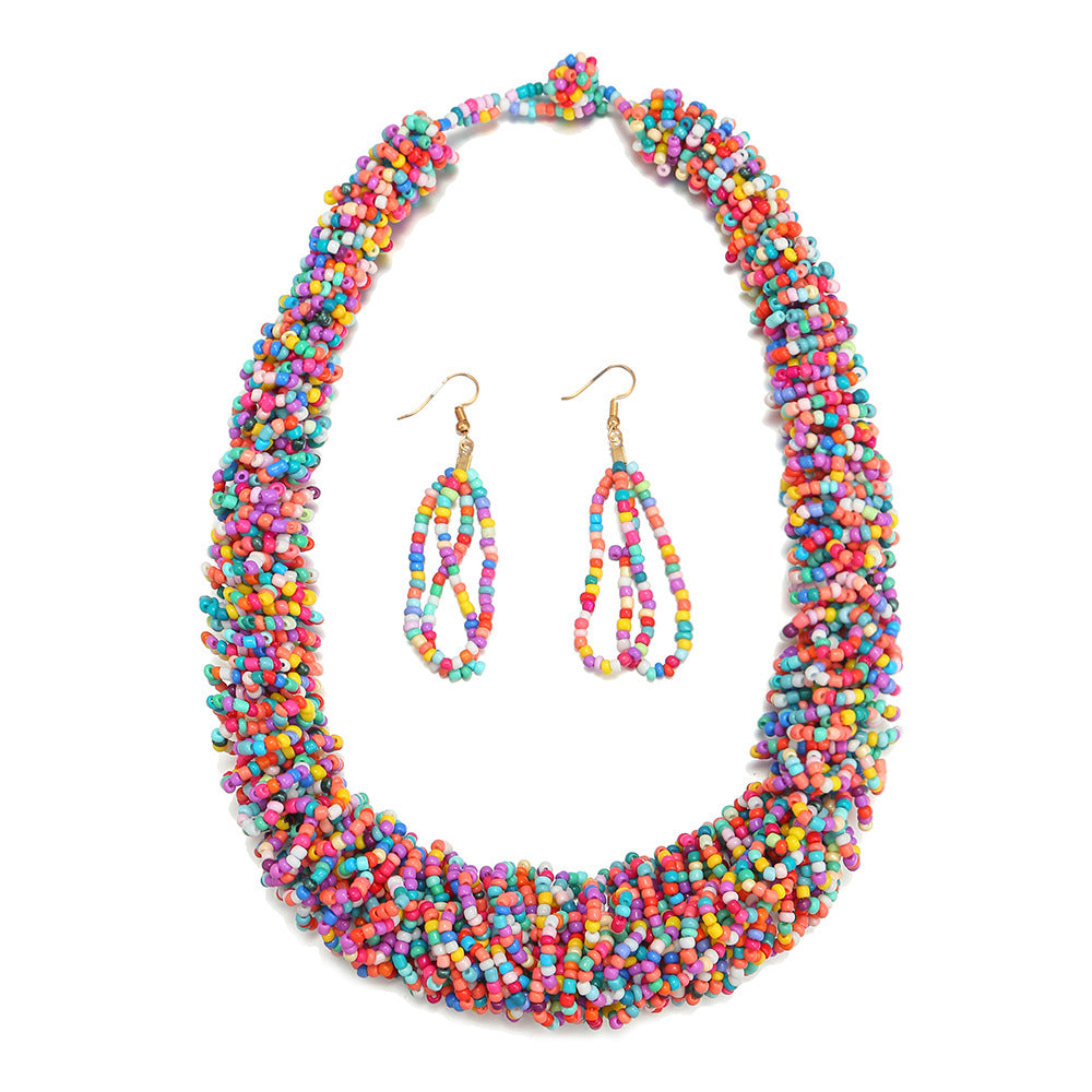 Bohemian Rice Bead Necklace Set with Colorful Accessories from the Savanna Rhythms Collection