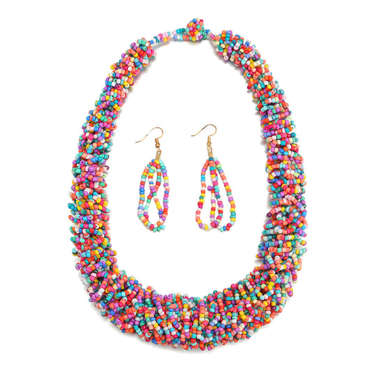 Bohemian Rice Bead Necklace Set with Colorful Accessories from the Savanna Rhythms Collection