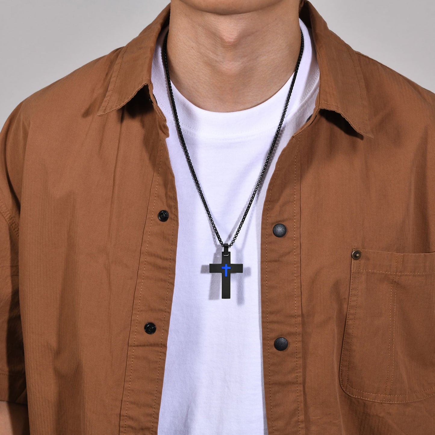 Stainless Steel Cross Small Cross Pendant Necklace Men's Black Wholesale