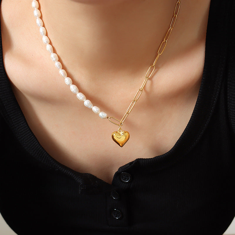 Heavenly Heart Pearl Necklace with Baroque Design