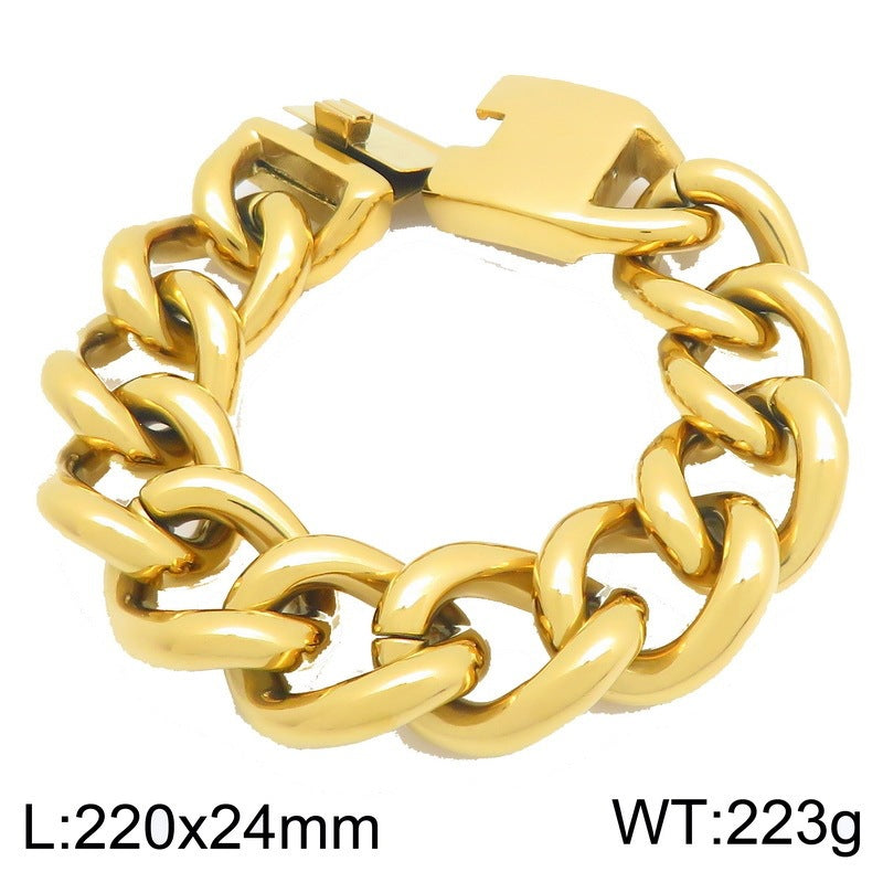 Atmospheric Cuban Chain 24mm Wide Smooth Solid Cuban Chain Street Style Stainless Steel Bracelet