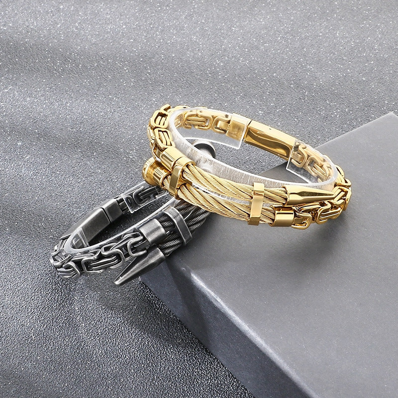 Design Braided Wire Steel Wire Nail – Punk Rock Emperor Chain Titanium Steel Men's Bracelet