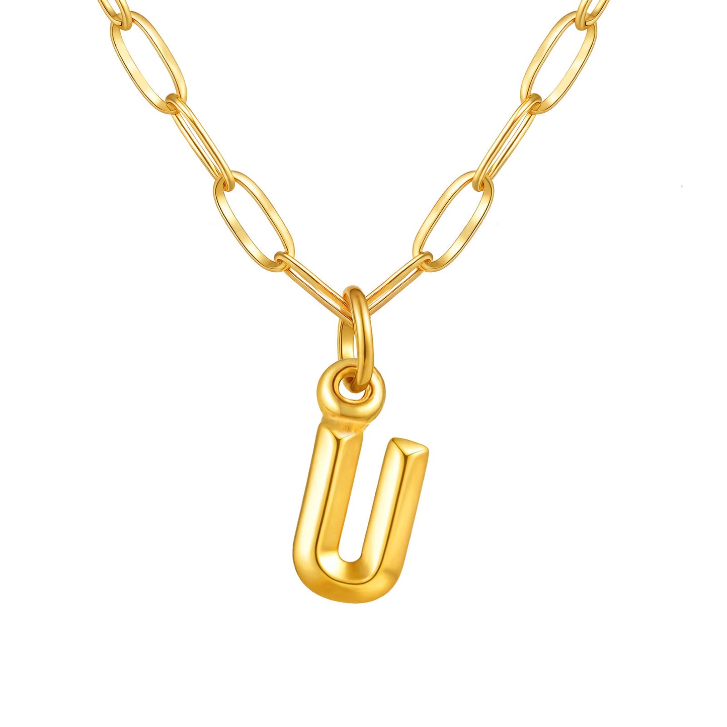 Stainless Steel Small Square Chain – Three-Dimensional Letter Necklace – Gold