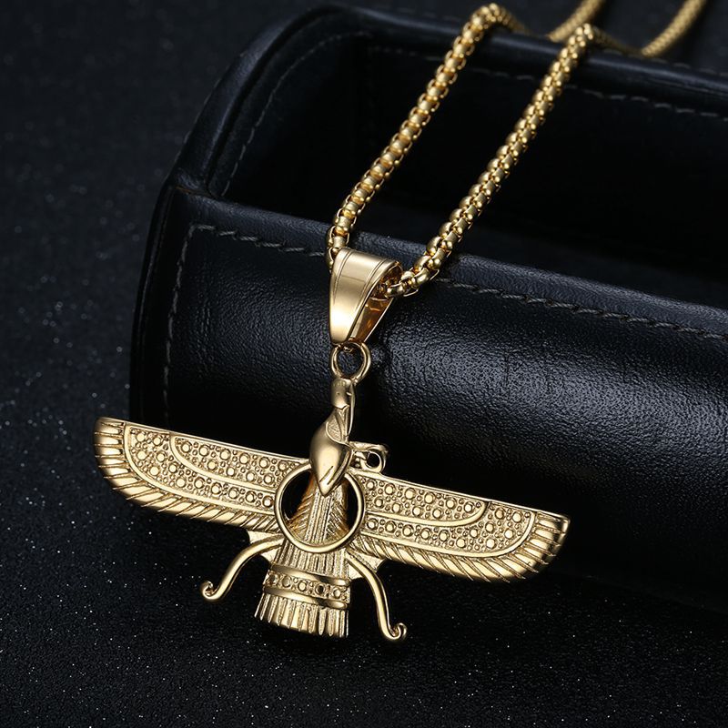 Planderful Hip Hop Jewelry Necklace Titanium Steel Gold Plated Zoroastrianism Pendant For Urban Fans