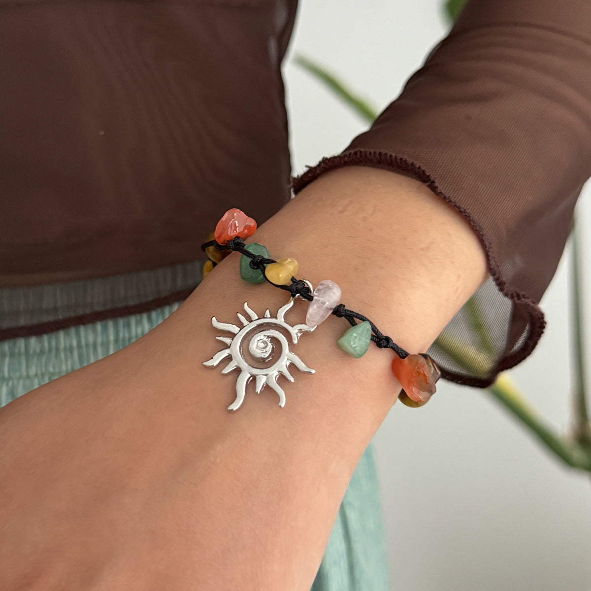 Planderful Vienna Verve Beaded Pendant Bracelet For Women Adjustable Pull Rope Statement Star Sun Charm