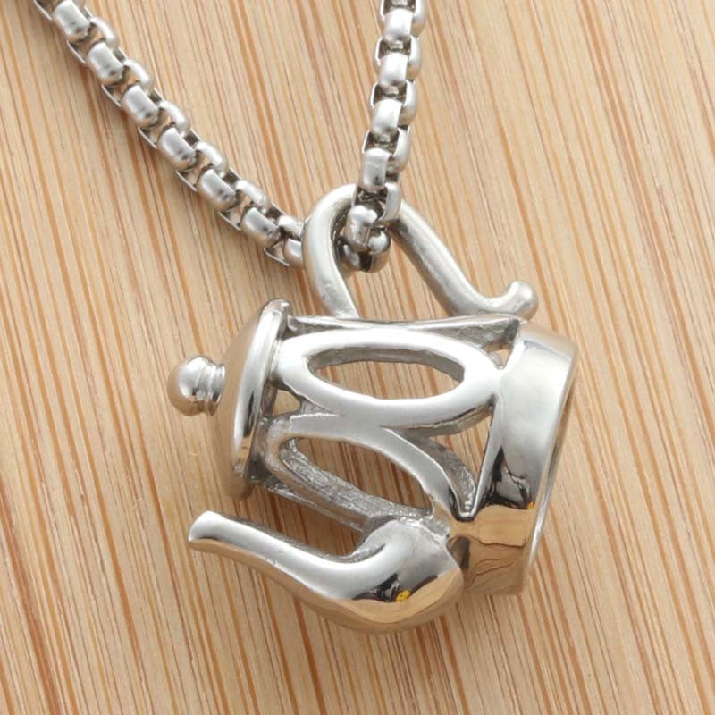 Punk Hollow Stainless Steel Teapot Pendant Necklace for Men - Retro Trendy Design by Planderful