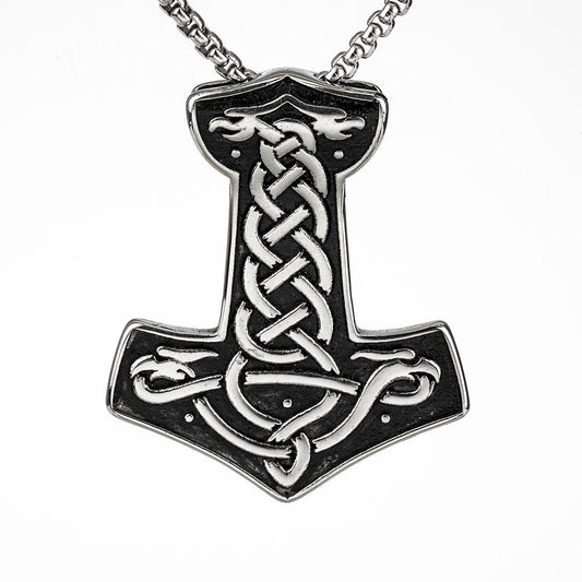 Nordic Vintage Men's Stainless Steel Celtic Wolf Pendant Necklace