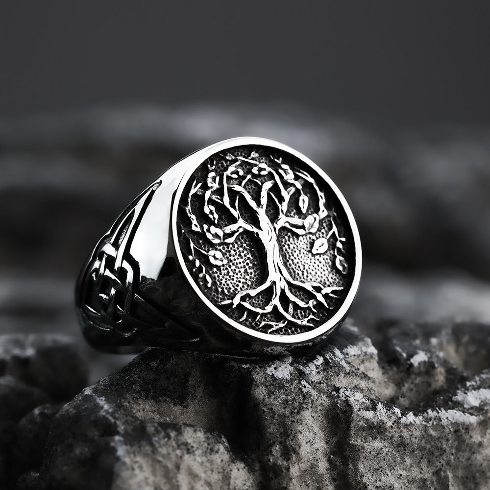 European and American Retro Stainless Steel Men's Ring Personalized Viking Tree of Life