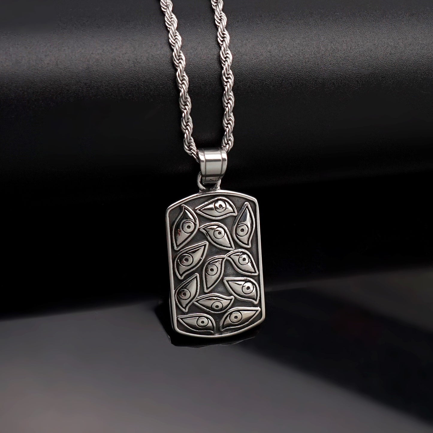 Steel Necklace – Vintage Retro Gods Eye Square Pendant for Men Planderful Everyday Genie Collection
