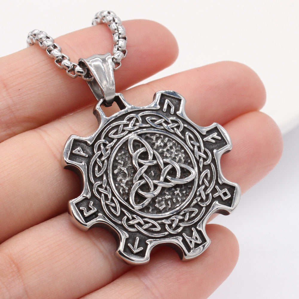 Viking Pendant Titanium Steel Gear Necklace Durable Retro Triangle Design For Men And Unisex Planderful