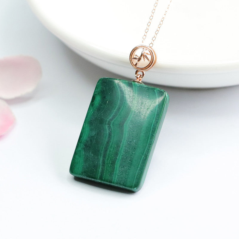 Malachite Square Peace Plaque Silver Pendant — No Chain