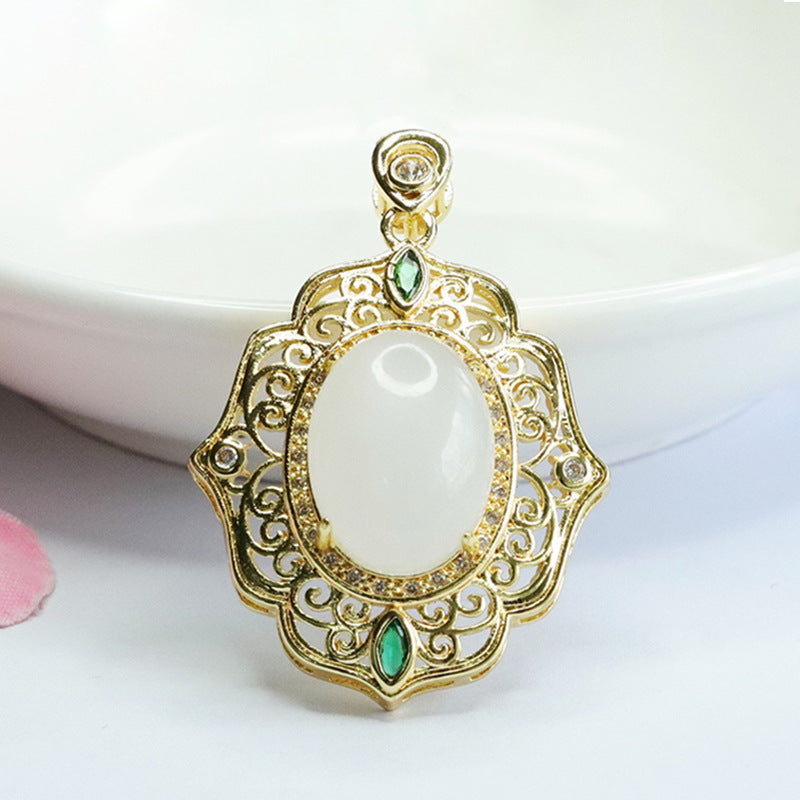 White Jade Vintage Pendant with Sterling Silver Needle
