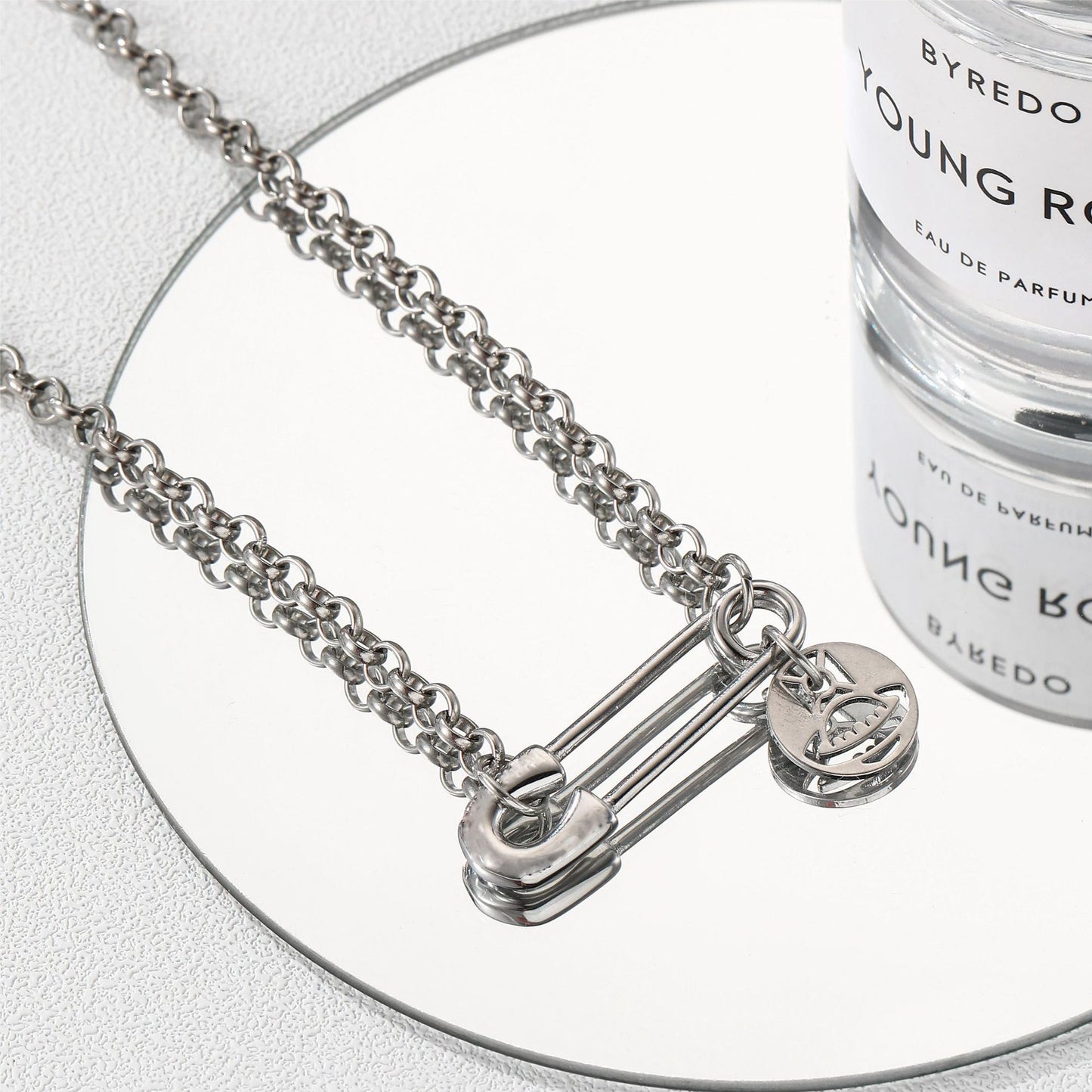 Planderful Jewelry Saturn Pendant Necklace in Titanium Steel, Clavicle Chain, Modern Punk Luxury