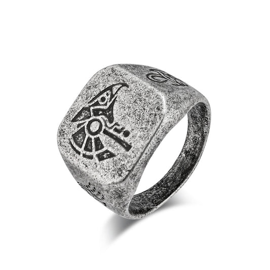 Planderful Horus Sky God Ring For Men Titanium Steel Egyptian Pharaoh Jewelry With Iconic Bold Design