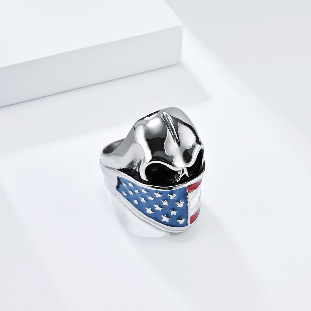 Planderful Titanium Steel Ring For Men Bold Skull Stars And Stripes Statement Accessory