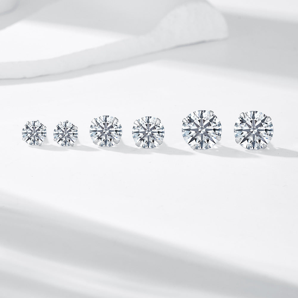 S925 Sterling Silver Classic Four-Claw Moissanite Stud Earrings Daily Commuting Earrings