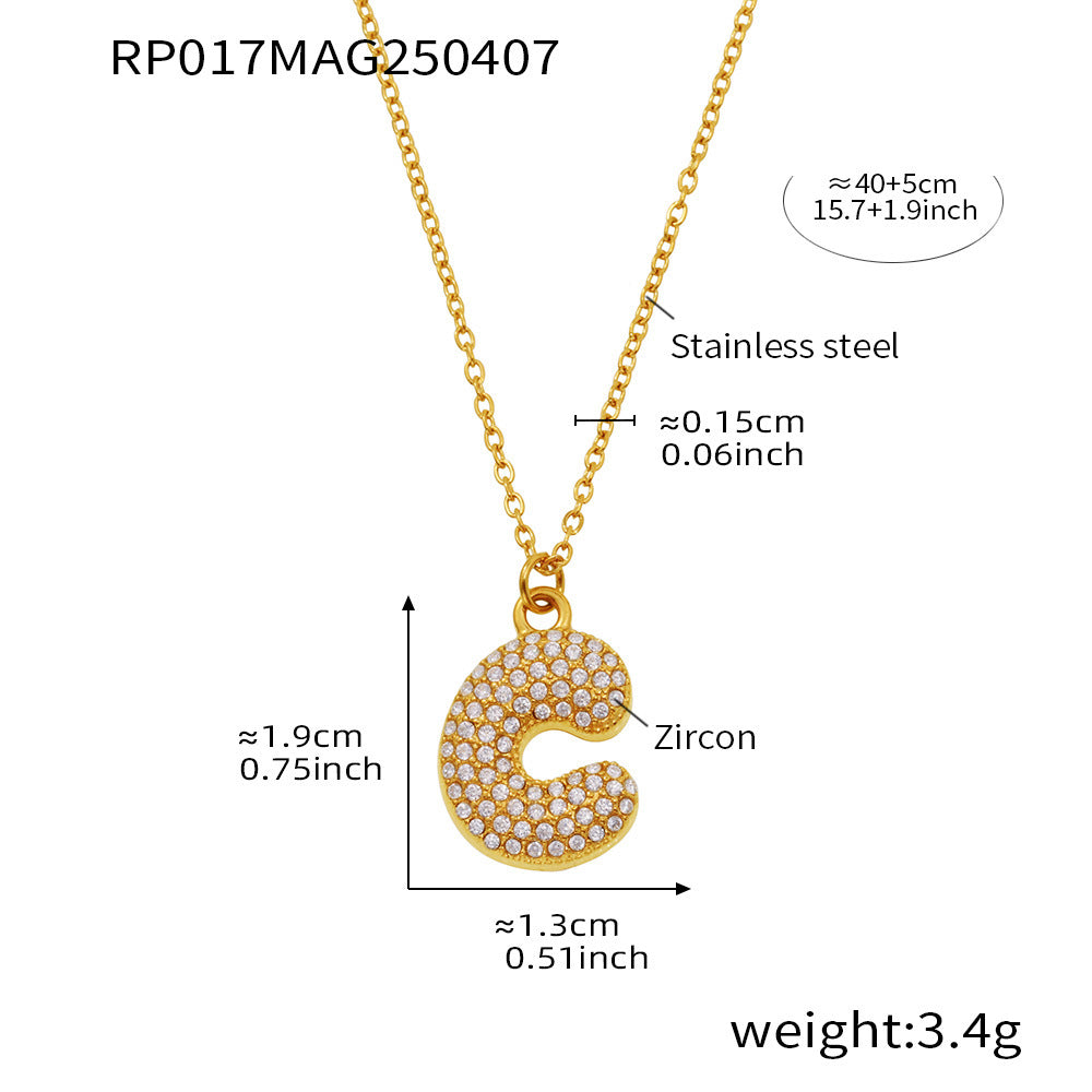 Planderful 26 Letter Zircon Necklace Gold Plated Hip Hop