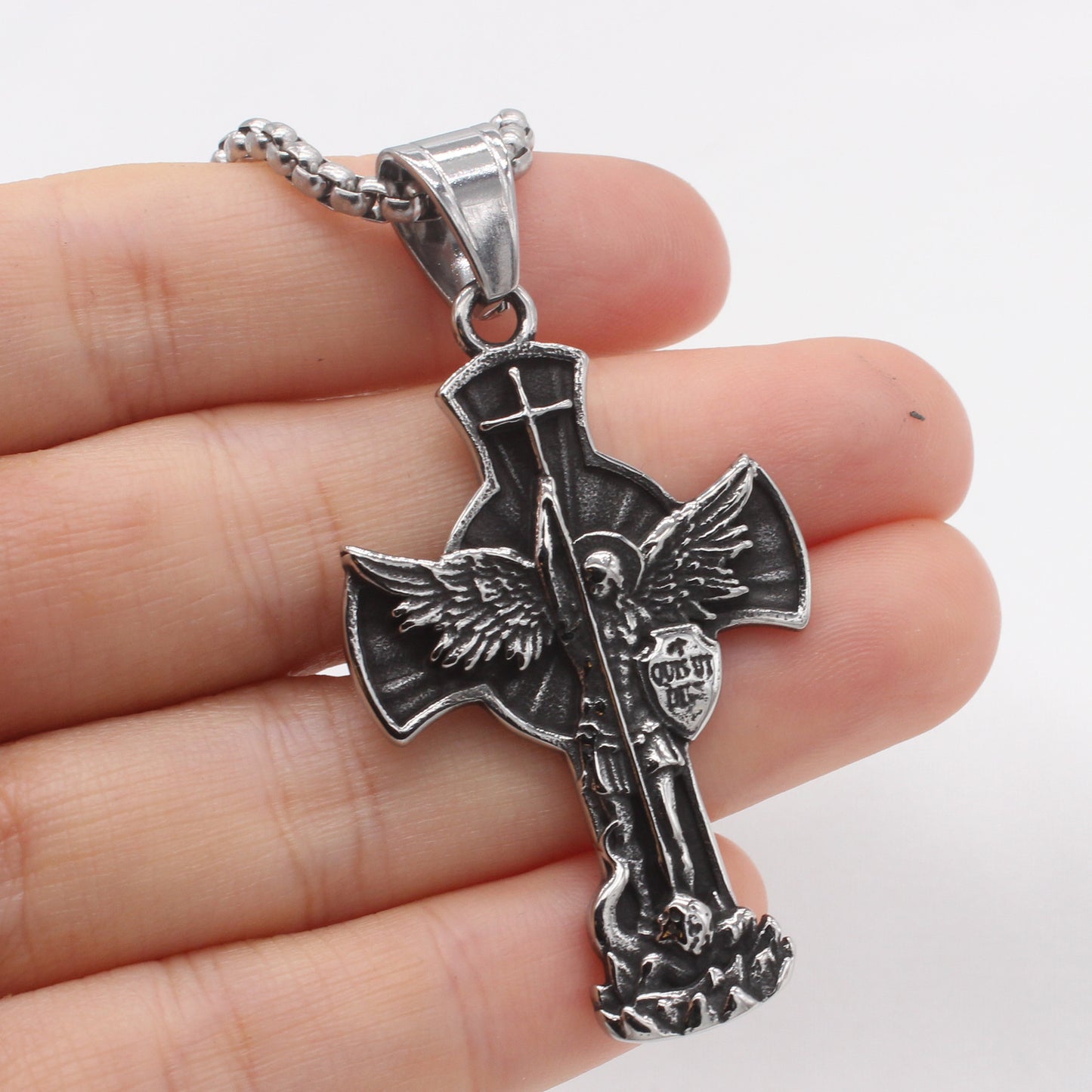 Planderful Jewelry Vintage Angel Wing Cross Pendant In Titanium Steel For Men Collection
