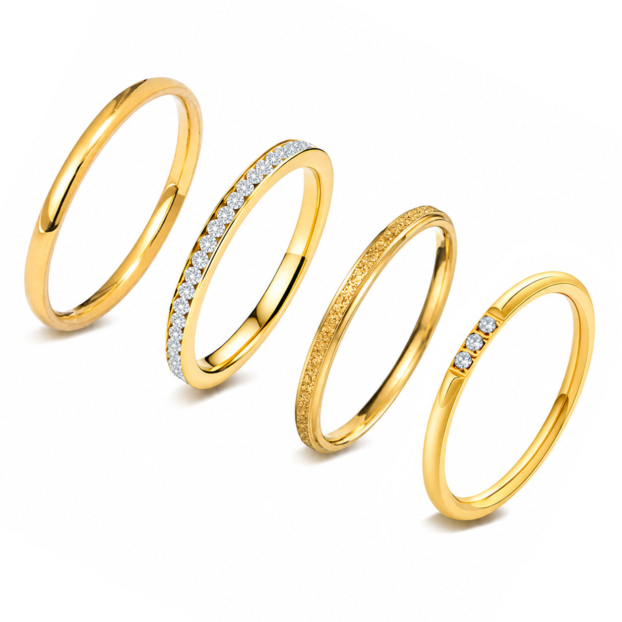 Planderful Everyday Genie Unisex 4 Piece Stacked Stainless Steel Ring Set With Matte Zircon Accents