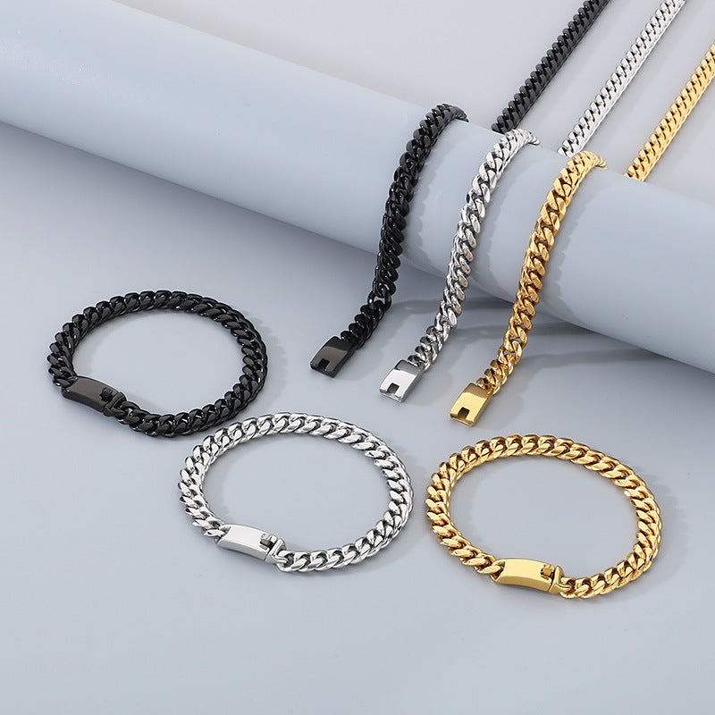 Bend Plug Bracelet 8mm Stainless Steel Cuban Chain Set Men