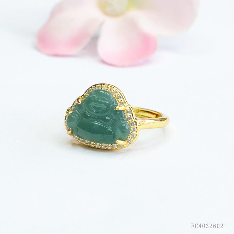 Blue Water Jadeite Buddha Ring