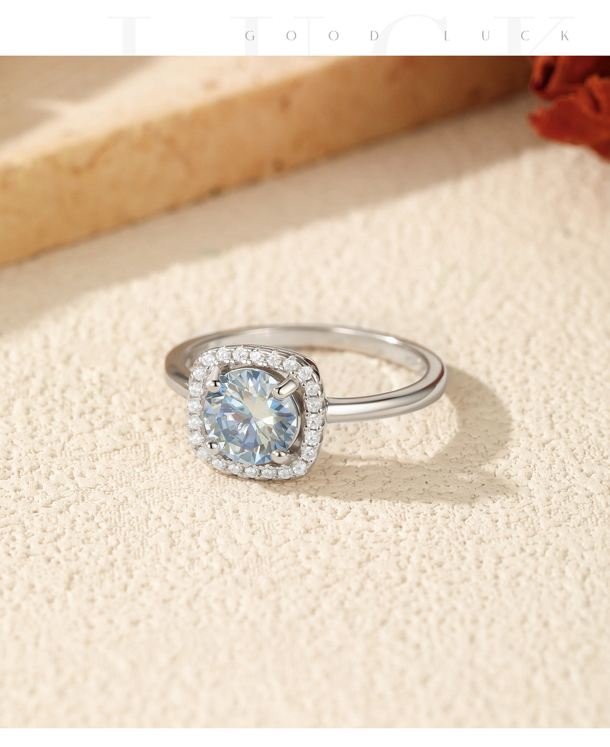 S925 Sterling Silver Klein Blue Moissanite Halo Ring
