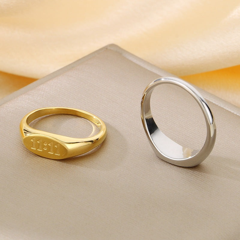 Minimalist Oval 11:11 Titanium Steel Seal Ring, Lucky Number Stainless