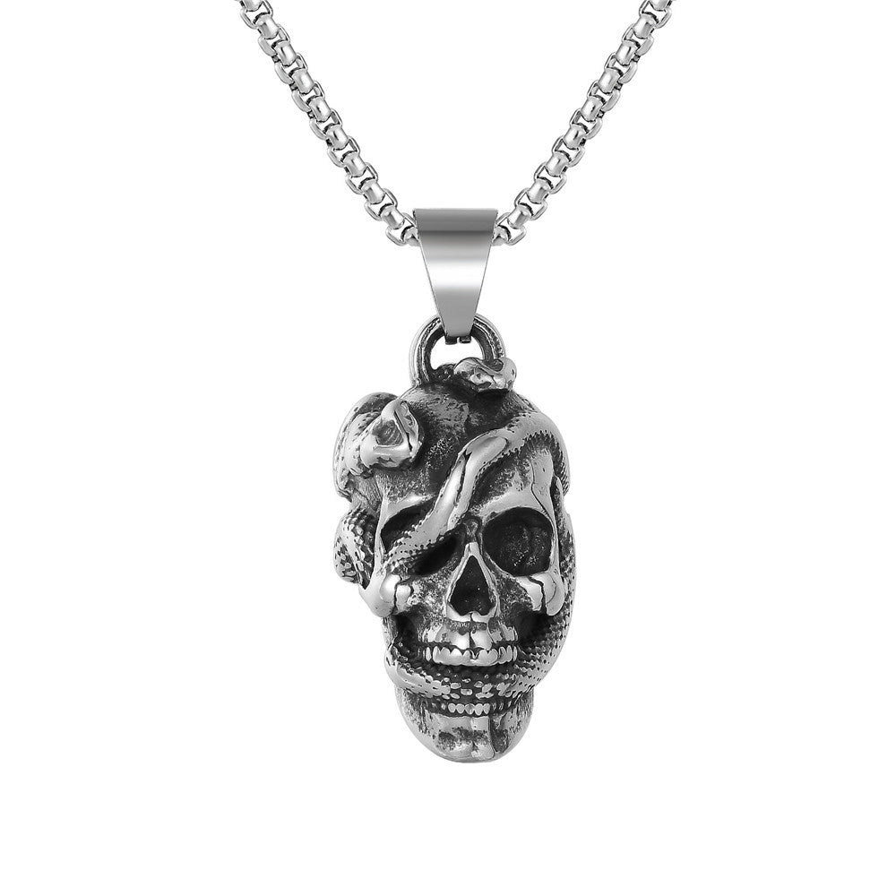 Snake Ghost Skull Titanium Steel Pendant Necklace