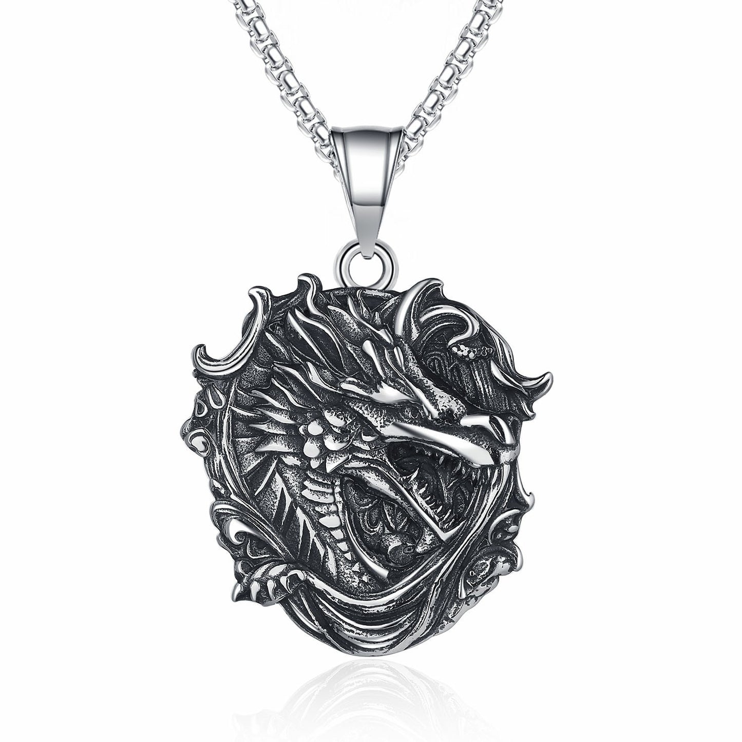 Steel Necklace Statement Dragon Pendant