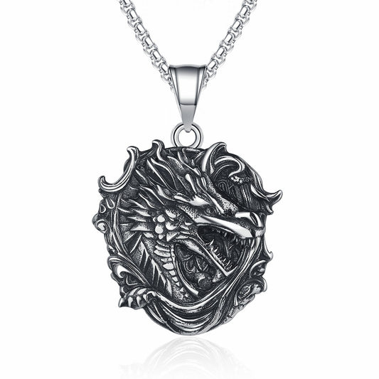 Steel Necklace Statement Dragon Pendant