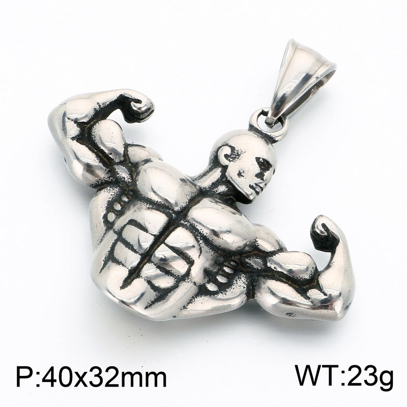 Popular Sports Fitness Muscle Men's Retro Arm Lift Abdominal Muscles Stainless Steel Men's Necklace