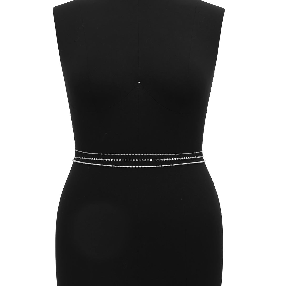 Elegant Sequin Geometric Body Chain with Multi-layer Metal Waist Chain