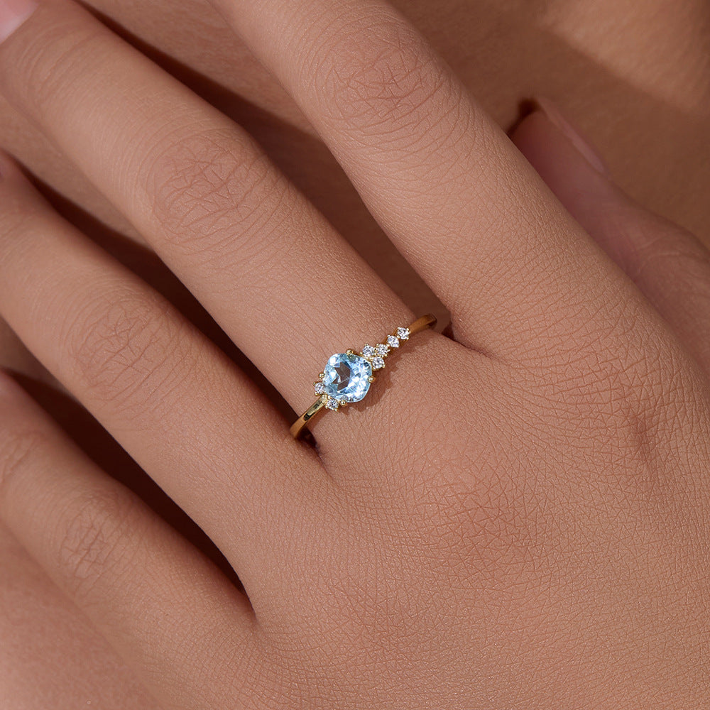 Sky Blue Topaz Sterling Silver Ring, Cold Wind, Advanced Sense, Japanese And Korean