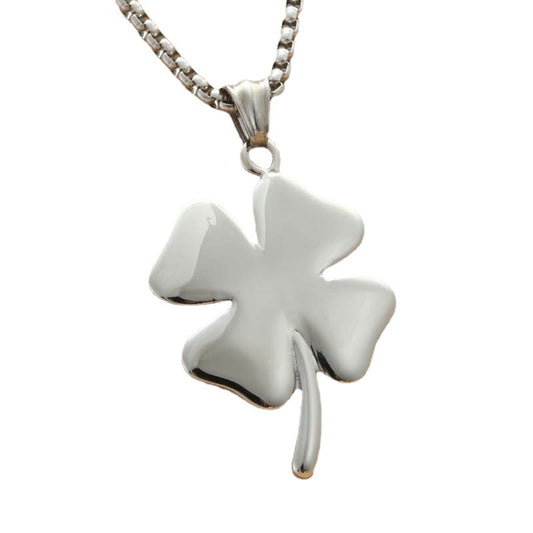 Titanium Steel Vintage Lucky Clover Pendant Necklace for Men - Personality Punk Style