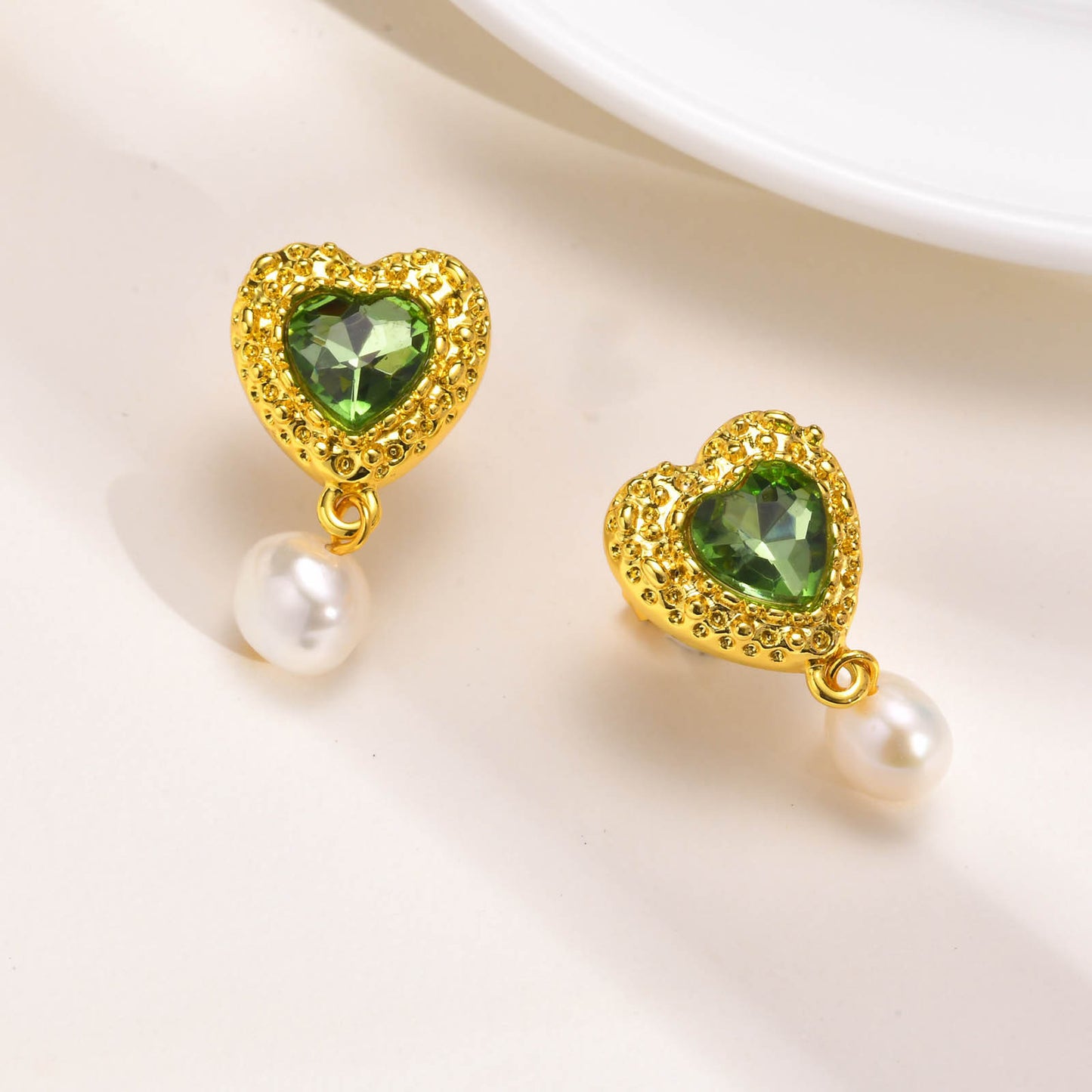 Earrings Heart-Shaped Green Zircon Love Purple Zircon Style