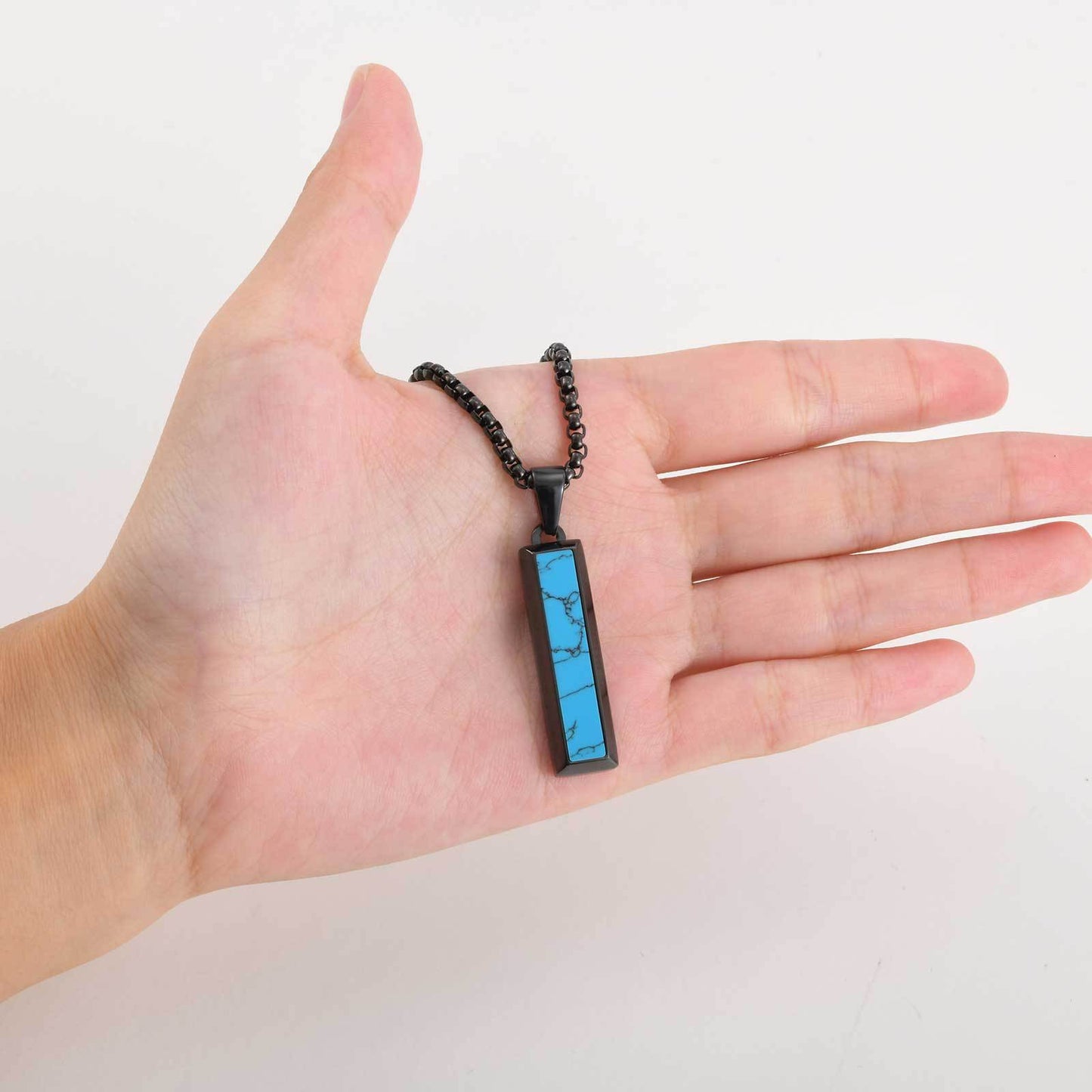 Planderful Mens Geometric Stainless Steel Agate Pendant