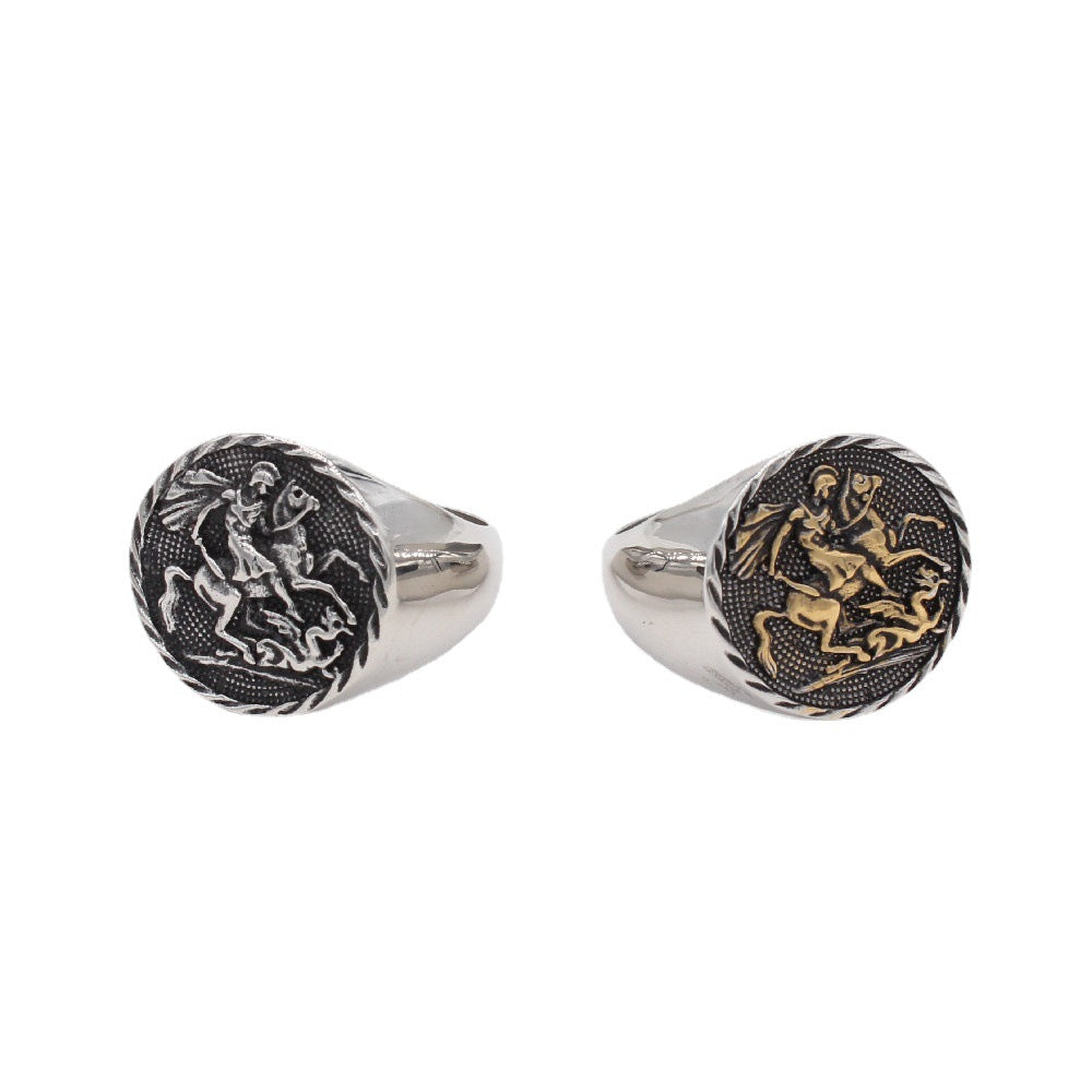 Medieval Knight Horse Shield Titanium Steel Ring