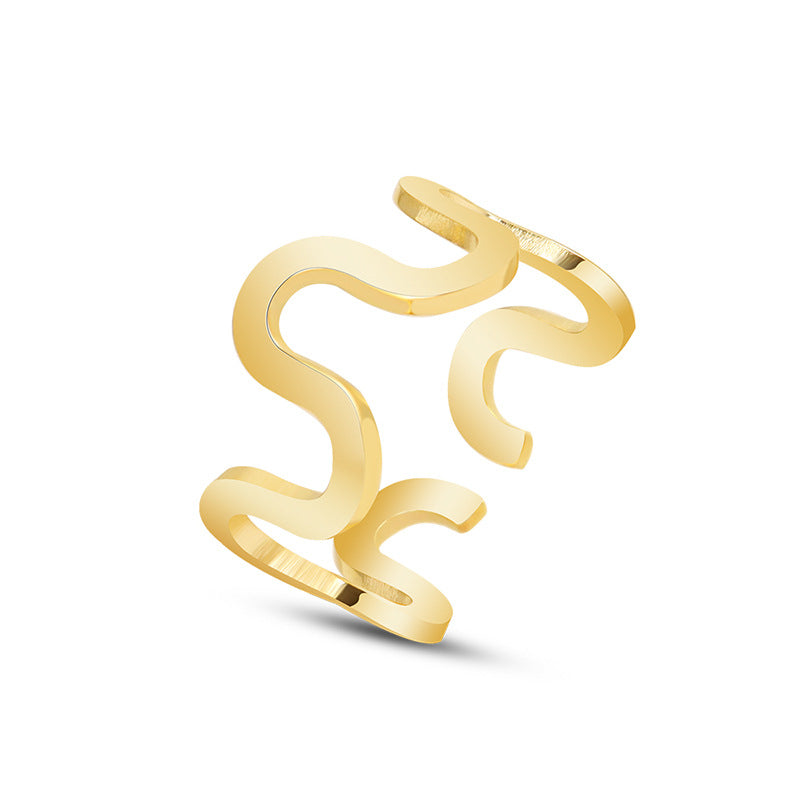 Exaggerated U-Shaped Wave Geometric Ring - Cold Wind Collection
